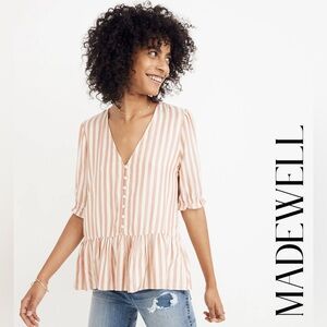 MADEWELL | Petite Courtyard Ruffle-Hem Top in Stripe- XSmall